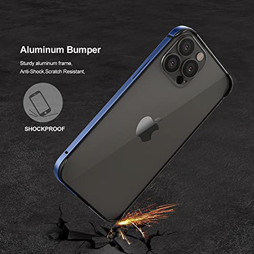 Slim Metal Bumper Case For Iphone 13 Pro Max/14 Plus, Metal Bumper Cover With Soft Tpu Inner [No Signal Interference][Support Wireless Charging] For Iphone 13 Pro Max/ 14 Plus 6.7Inch, Royal Blue #TOP3