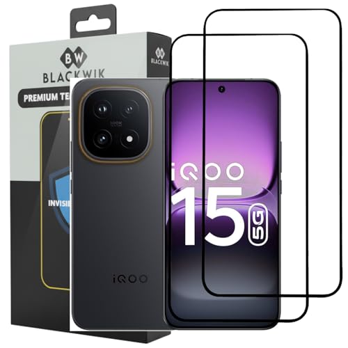 Image of Blackwik Tempered Glass Screen Protector for iQOO 15 with Edge-To-Edge Protector Coverage | Easy Installation Kit (Black) (Pack Of 2)