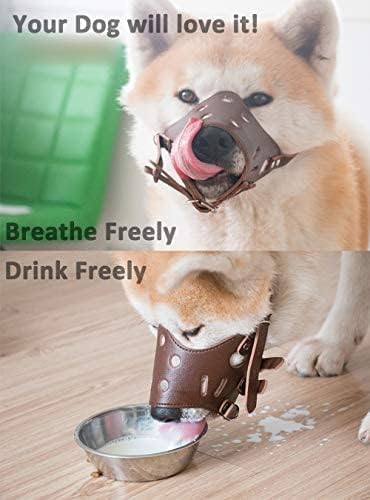 Dog Muzzle Leather, Comfort Secure Anti-Barking Muzzles for Dog, Breathable and Adjustable, Allows Drinking and Eating, Used with Collars (L, Black)