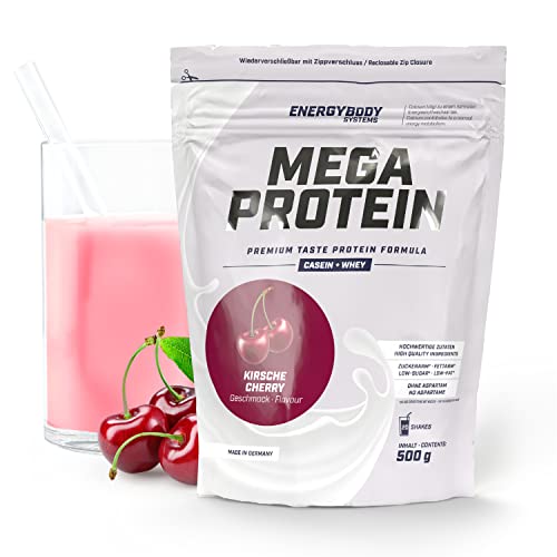 Energybody Mega Protein 'Kirsch' 500 g/Mehrkomponenten Protein Pulver mit Casein Whey Mix als Eiweiss Protein Pulver/Eiweiß Shake ohne Aspartam/Eiweißpulver / 20 Portionen