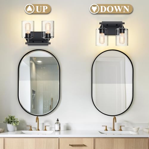 Image of Vanity Lighting Fixtures,2-Light Bathroom Lights Over Mirror,Modern Sconces Wall Lighting with Clear Glass Shade,Light Fixture for Bathroom Bedroom Living Room Vanity Table Hallway