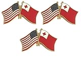 3 Tonga USA Friendship Flag Lapel Pins Pack of 3 Batonga & American Double Flag Pin Badge
