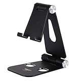 MONTOLA® Smartphone Ständer - Handy Halterung Schreibtisch, Verstellbarer Tischständer faltbar, Universal Tabletständer aus Aluminium schwarz