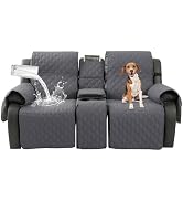 Waterproof Grayish Brown Recliner Cover with Center Console, Pet & Kids Protector
