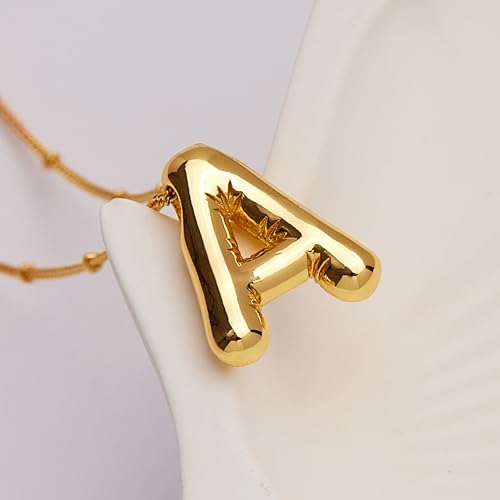 Inerney Gold Bubble Letter A Initial Necklace for Women, Balloon Alphabet Pendant Charm, Dainty Cute Trendy Minimalist Monogram Necklace, Personalized A-Z Letter Jewelry, Gift for Her - Thumbnail 5