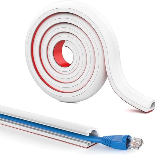Bizvan Wall Cord Hider - Self-Adhesive PVC Cable Concealer for Easy Wire Management Flexible Cable Raceway for Home and Office - White 5M
