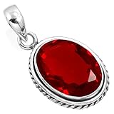 Jeweloporium Collar de plata de imitación de rubí rojo, colgante de plata de ley 925 para mujer, piedra ovalada gruesa, joyería hecha a mano.
