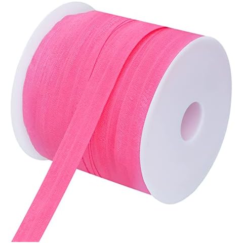 Teemico 50 Yards Elastic Stretch Foldover Nylon Ribbon Rubber Band for Hair Ties Headbands,12mm Width (Rose) Cover