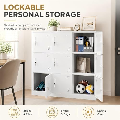Lilvduybz 9 Door Locker, Stackable Locker Unit with Lock and Ventilation, Cold-Rolled Steel Cabinet, for Factory, Office, School, Gym, White - 3