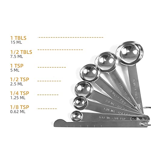 Measuring Spoons Set, Stainless Steel Teaspoon Measuring Spoons For Measuring Dry And Liquid Ingredients, Tablespoon Measure Spoon Set Of 6 With Bonus Leveler, Dishwasher Safe #TOP5