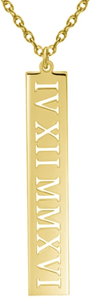 Personalized 925 Silver Sterling Roman Numeral Necklace Custom Bar Pendant Made with Any Date
