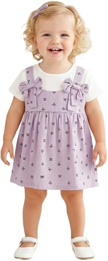 A.T.U.N. (ALL THINGS UBER NICE) Baby Girls All Over Mini Bow Print Dress with Decorative Shoulder Bow Details | Premium 10...