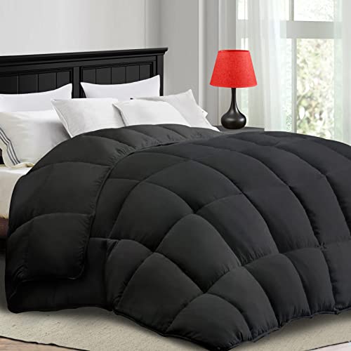 Coonp All Season Queen Comforter Cooling Down Alternative Quilted Duvet Insert With Corner Tabs,Winter Warm Hotel Comforter,Machine Washable-88 X 88 Inches,Black #TOP12