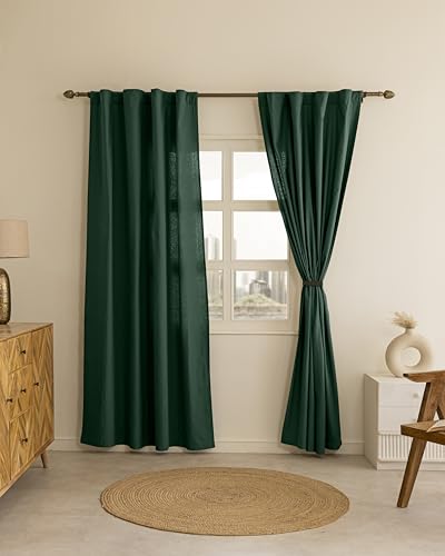 Image of THE LINEN COMPANY Solid Curtains 9 Feet Long, Duck Canvas Cotton Door Curtains for Hall & Bedroom, 9ft Set of 2, Sea Green