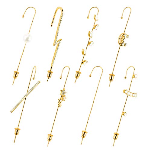 Ear Wrap Crawler Hook Earrings for Women Girls,Fashion 14K Gold Plated Cuff Hypoallergenic Earring Set Unique Rhinestone Ear Jewelry,8 Pieces Long Earrings for Women Birthday Valentine's Day (Glod)