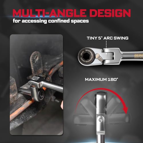 Geinxurn 60 Piece 180 Degree Pivoting Flex Head T Handle Ratchet Wrench Set - Image 4