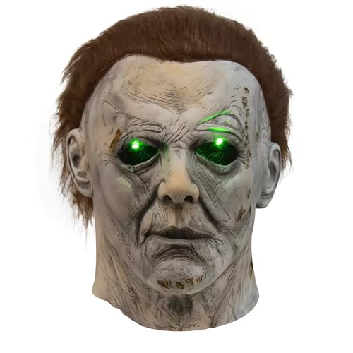 Mascaras, Toy Michael Myers Máscara De Terror Realista Halloween Led, máscara de Halloween aterradora con ojos verdes brillantes, disfraz de cosplay de Halloween, Mascara...