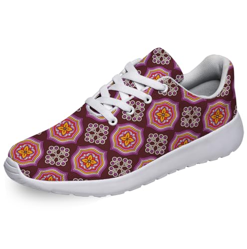 Women Men Ethnic Floral Prints Shoes Slip On Running Shoes Athletic Tennis Sneakers White Size 5