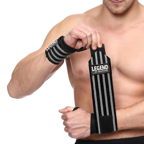 HealthHike Adjustable Cotton Wrist Band for Gym – 4 Strip Grey, Wrist Supporter with Thumb Loop, Sweatproof Grip Band for Workout, Strength Training, Pain Relief, Men & Women Wrist Support for Fitness
