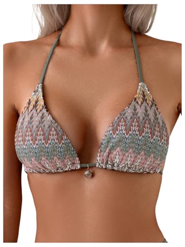 SOLY HUX Women's Bikini Top Allover Printed Halter Triangle Swimsuit Tops Bathing Suit