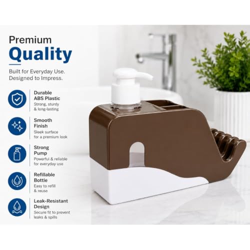 Image of FreshDcart 3-in-1 Soap Dispenser | Toothbrush Holder & Sink Organizer Stand | Multipurpose Bathroom and Kitchen Countertop Storage Caddy | Brown