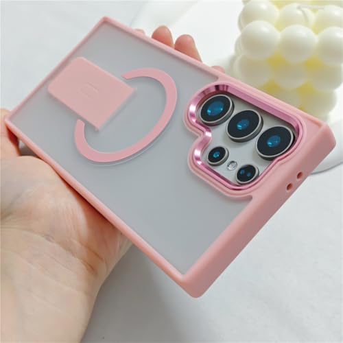 Étui magnétique S24 Ultra rose avec support pliable mat