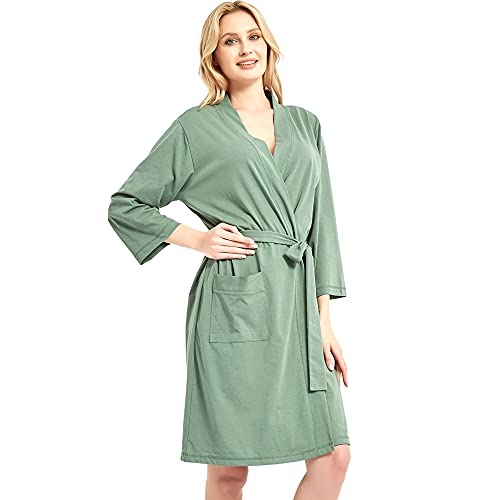 Cotton Robes For Womens With Hooded Lightweight Soft Bathrobe Ladies Loungewear (Green S) #TOP2