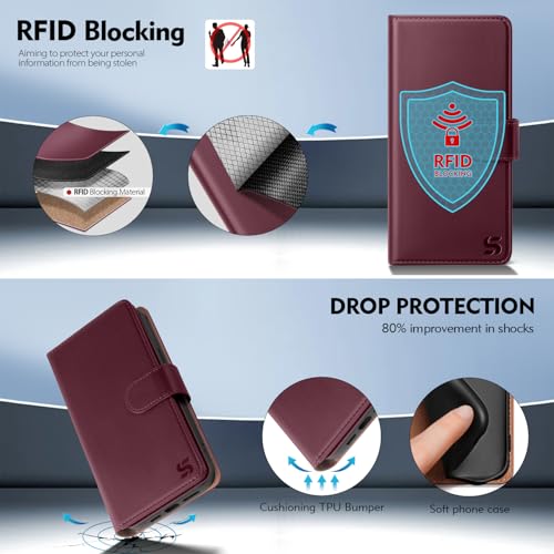 Shieldtop Compatible with iPhone 17 Pro Wallet Case with Card Holder,Women Men RFID Blocking PU Leather Folio Flip TPU Protective Cover Credit Card Slots,Phone Case for Apple 17 Pro 6.3",Wine Red by Shieldtop - Image 4
