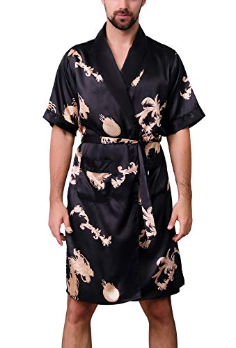 Aieoe Men's Satin Bathrobe Nightgown Silky Kimono Robe Loungewear Short Sleeve Sleepwear Pajama Set With Shorts #TOP25