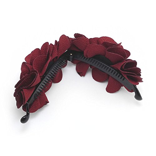Pinza para el cabello de flor rosa en color vino rojo modelo H41 2