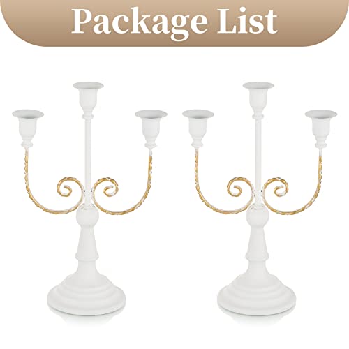 Sziqiqi White Taper Candle Holder For Centerpiece - 3-Stem Candlesticks Holder For Wedding Centerpieces Metal Candle Stick Holders For Table Fireplace Mantle 2Pcs #TOP6