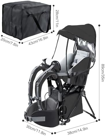 besrey Baby Backpack Carrier, Toddler Hiking Backpack with Safety 3-Height Seat, Adjustable Straps&Waist Belt, Foldable Frame Lightweight Large Capacity Child Carrier for Hiking Black