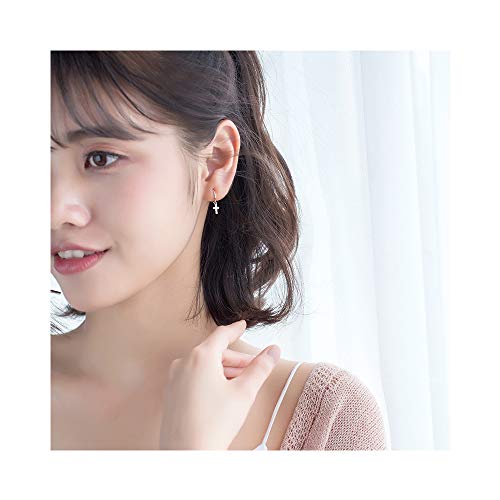 Christian Cross Dangle Tiny Small Hoop Earrings Sterling Silver For Women Girls Cartilage Huggie Hoops With Mini Charm Fashion Jewelry Gifts 10Mm #TOP2