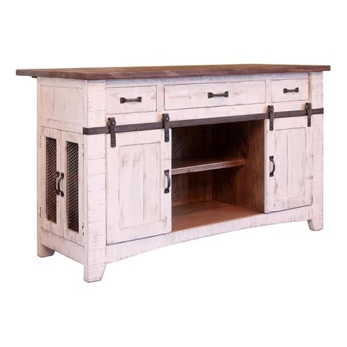 Crafters and Weavers Greenview Kitchen Island - Distressed White