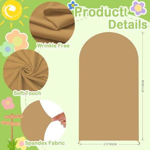 SOMUAUY Brown Arch Cover 5ft Spandex Arch-Backdrop-Cover Khaki Wedding Arches Covers 2-Sided Back Drop Cover Tan Chiara Wall-Cover Stretchy Backdrop Fabric for Birthday Baby Shower Banquet Decor by SOMUAUY - Image 5