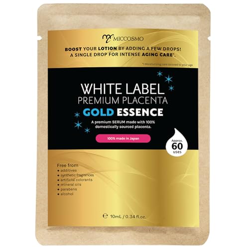 White Label Premium Placenta Gold Essence 10ml – Japanese Anti-Aging Serum with Placenta, Hyaluronic Acid & Collagen – Hydrating Care for Dry, Dull or Sagging Skin