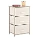 mDesign Vertical Dresser Storage Tower - Sturdy Steel Frame, Wood Top, Easy Pull Fabric Bins - Organizer Unit for Bedroom, Hallway, Entryway, Closets - Textured Print - 3 Drawers - Cream/Gold