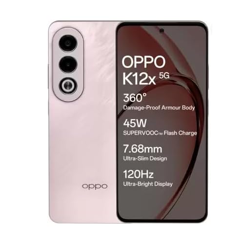 Oppo K12x 5G with 45W SUPERVOOC Charger in-The-Box Feather Pink, 128 GB (6 GB RAM)