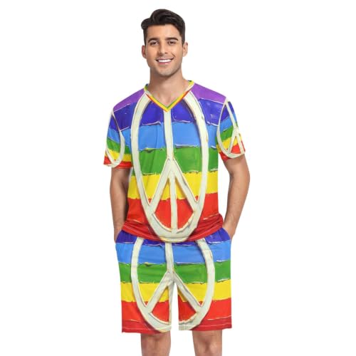 Camisa de dormir de manga corta GuoChe con acabados premium y diseño de paz para hombre talla S