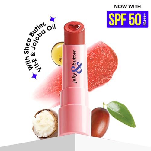Image of Blue Heaven Jelly & Butter SPF 50 Lip Balm infused with Jojoba Oil, Shea Butter + Vitamin E, smoothens Dry & Chapped Lips, Fades Pigmentation, Soften & Smoothes Plums Lips, Caramel Brown, 3g