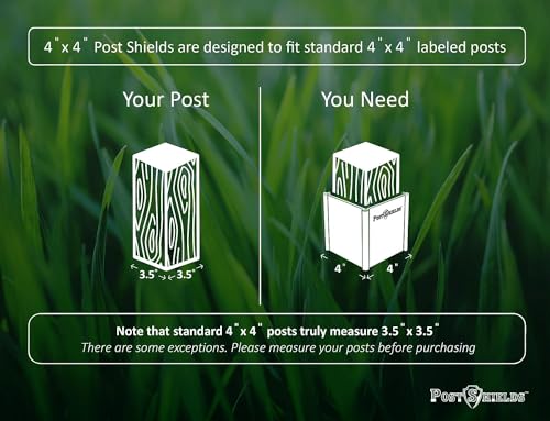 Post Shields 4x4 Post Protector - Fits Standard 3.5"x3.5" Wood or Metal Posts - 4in High - Easy Install, No Tools - Protects Mailbox, Deck and Fence Posts from Lawn Maintenance Equipment Damage - Thumbnail 3