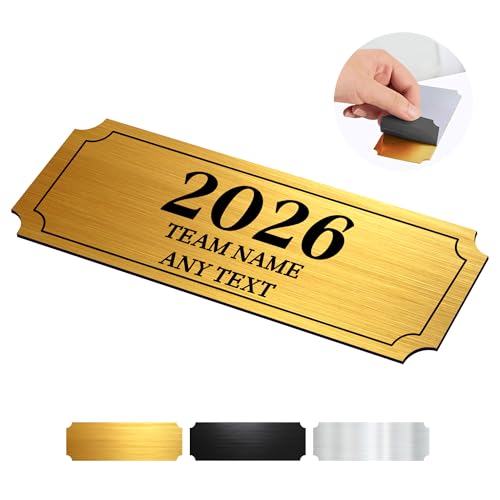 EDSG Personalized Engraved Name Plate Winner Plate, 1x3in Fantasy Football Trophy Name Plates, Custom Plaque with Any Year Name Text, Metal Trophy Plates with Adhesive Backing (Gold, Square Corners)