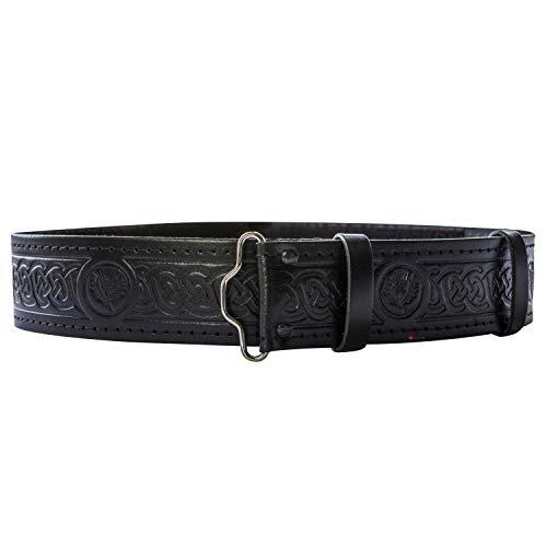 I LUV LTD Mens Leather Kilt Belt Celtic Thistle Hook and Loop Scottish Made, Waist Size 37