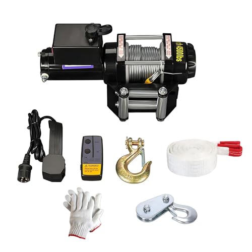 Verricello Elettrico da Recupero 12V 24V per Veicoli Fuoristrada, Capacità 4500lbs 6000lbs con Motore in Rame, IP67 Impermeabile e Cavo Acciaio per Quad Rimorchio(4500LB,24V)