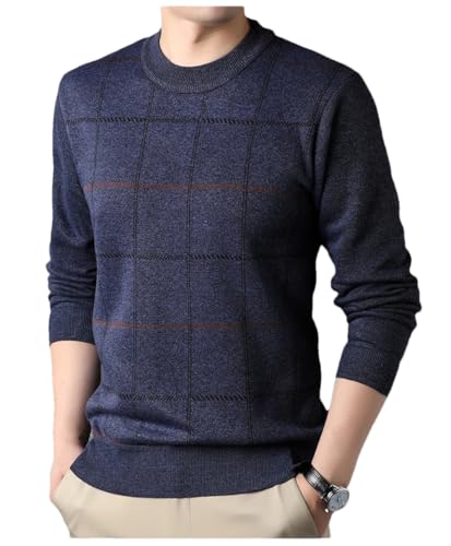 Men's Warm Pullover Sweater Casual Solid Color Knitted Top Winter Fashion Round Neck Sweater