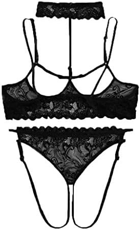Women Sexy Sling Lingerie Set ❀ Ladies Open Crotch Hollow Out Lingerie Black Plus Size Bra Thong Set Underwear