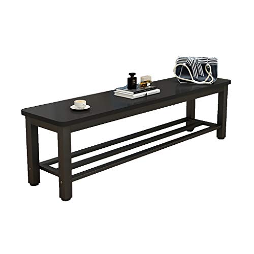 Taburete largo negro de 60 cm y 2 capas para zapatos y sofa 2