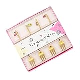 UKCOCO 4 Piezas Tenedores Pequeños de Acero Inoxidable para Postre y Fruta con Diseño Colgante Decorativo Resistentes y Compactos para Uso Restaurantes y Hogar