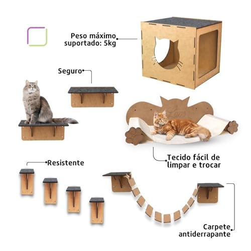 BOXFAN Playground para Gatos com 9 Peças Brinquedo de Gato Ponte Nicho Rede Degraus Diversão para se