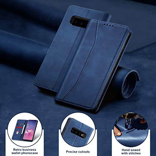 Image of Jasonyu Flip Wallet Case for Samsung Galaxy S10,Leather Magnetic Folio Cover with Card Holder,Kickstand - TPU Shockproof Durable Protective Phone Case,Blue